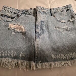 Free People Light Blue Distressed Denim Mini Skirt